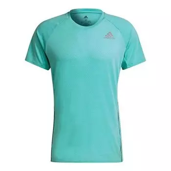 Футболка adi runner tee reflective sports round neck short sleeve mint green Adidas, зеленый