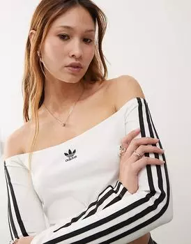 Футболка Adicolor с длинными рукавами и открытыми плечами белого цвета adidas Originals