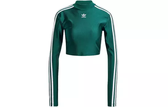 Футболка Adicolor с тремя полосками, укороченная, с длинным рукавом, зеленая Adidas Originals