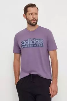 Футболка Adidas из хлопка adidas, фиолетовый