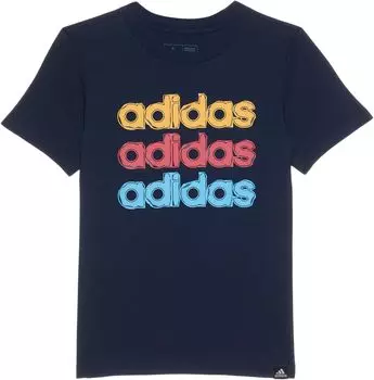 Футболка adidas Kids SS Linear Stack Tee(Toddler/Little Kid/Big Kid), темно-синий