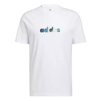 Футболка adidas Logo Pattern Running Gym Round Neck Short Sleeve White, мультиколор