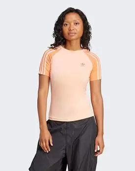 Футболка Adidas Originals Adicolor с тремя полосками и рукавами реглан в ярко-розовом цвете