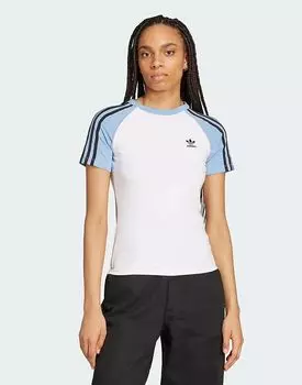 Футболка Adidas Originals Adicolor с тремя полосками и регланами, тонкая, белого/пепельно-синего цвета