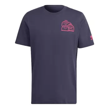 Футболка Adidas originals Kevin Lyons Tee Back Cartoon Pattern Printing Round Neck Casual, Синий
