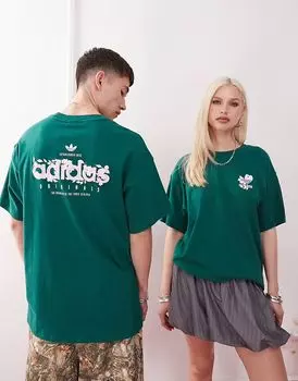 Футболка Adidas Originals с цветочным принтом зеленого цвета