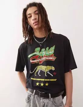 Футболка Adidas Originals с леопардовым принтом черного цвета