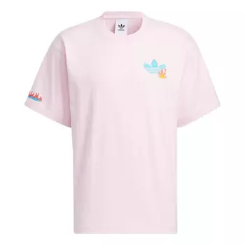 Футболка Adidas originals Solid Color Cartoon Flame Pattern Printing Round Neck Casual Short Sleeve Pink, Розовый