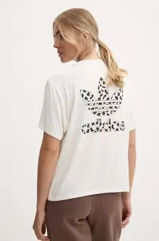 Футболка adidas Originals Trefoil с леопардовым принтом, бежевый