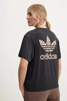 Футболка adidas Originals Trefoil с леопардовым принтом, черный