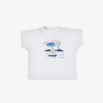 Футболка Ahipa из органического хлопка с морским принтом 3 месяца–12 лет Caramel, белый