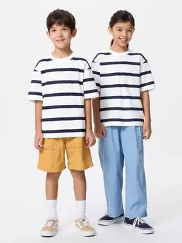 Футболка airism из хлопка с круглым вырезом в полоску Uniqlo, цвет 01 белый