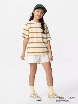 Футболка airism из хлопка с круглым вырезом в полоску Uniqlo, цвет 41 желтый