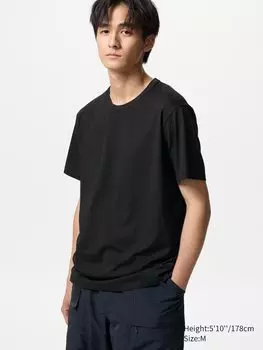 Футболка Airism из хлопка с круглым вырезом и короткими рукавами Uniqlo, цвет 09 черный