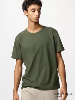 Футболка airism из хлопка с круглым вырезом Uniqlo, цвет 57 зеленый