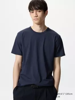 Футболка airism из хлопка с круглым вырезом Uniqlo, цвет 69 синий