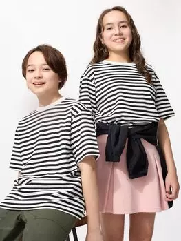 Футболка Airism из хлопка с круглым вырезом (полоска) Uniqlo, черный
