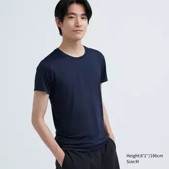 Футболка AIRism с круглым вырезом и короткими рукавами Uniqlo, темно-синий