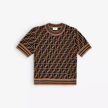 Футболка эластичной вязки с монограммой Zucca 10-12 лет Fendi, цвет zucca