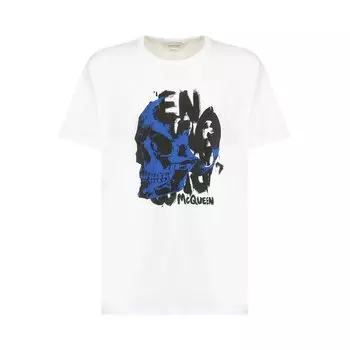 Футболка Alexander McQueen Graffiti Print T-Shirt 'White/Ultramarine', белый