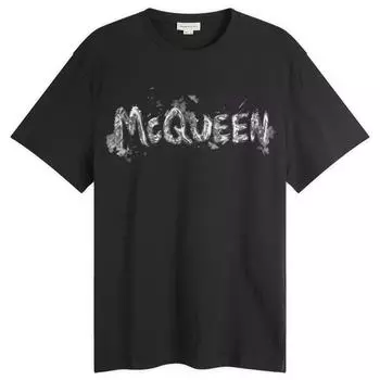 Футболка Alexander Mcqueen Waxed Floral Graffiti Print T-Shirt, цвет Black & Grey