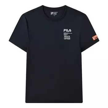 Футболка alphabet printing round neck short sleeve blue Fila, синий