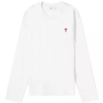Футболка AMI Paris с маленьким сердечком и длинными рукавами, белый