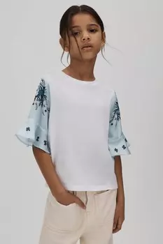 Футболка Anastasia с круглым вырезом и расклешенными рукавами Reiss, белый