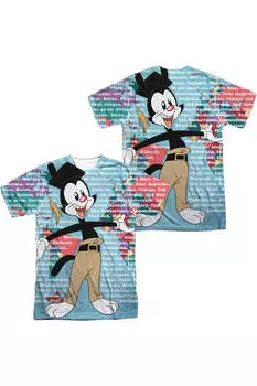 Футболка Animaniacs Yakko World (принт спереди/сзади) с коротким рукавом для взрослых из полиэстера Gildan, белый