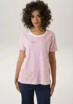 Футболка Aniston CASUAL в полоску, цвет Wei-Rot-Goldfarben