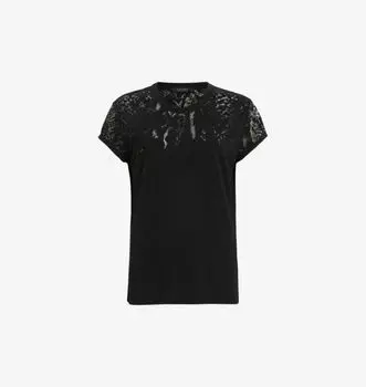 Футболка Анна из органического хлопка с короткими рукавами и вышитым узором в виде змеи Allsaints, черный