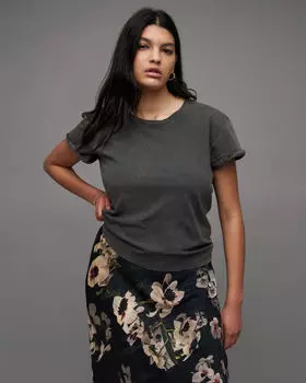 Футболка Anna с круглым вырезом и короткими рукавами AllSaints, кислотная промывка черного цвета