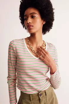 Футболка Анна с v образным вырезом Boden, зеленый