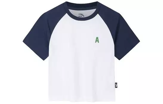 Футболка Anta Life Collection с рукавами реглан, женская, чисто-белая/темно-синяя