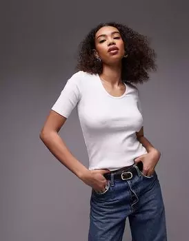 Футболка ARKET из трикотажного полотна в рубчик с круглым вырезом белого цвета