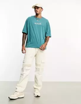 Футболка Asos Actual Oversized With Logo Back Print, бирюзовый