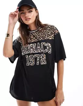 Футболка ASOS DESIGN Airtex с контрастной леопардовой вставкой