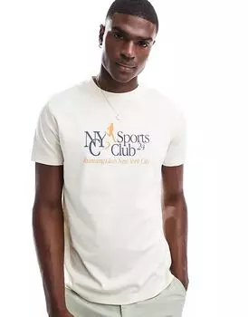 Футболка ASOS DESIGN бежевого цвета с принтом на груди