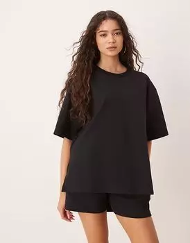 Футболка ASOS DESIGN co-ord interlock с разрезом по бокам черного цвета