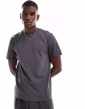 Футболка ASOS DESIGN Essential с круглым вырезом и закатанными рукавами в угольно-черном цвете