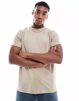 Футболка ASOS DESIGN Essential с круглым вырезом и закатанными рукавами в каменном цвете