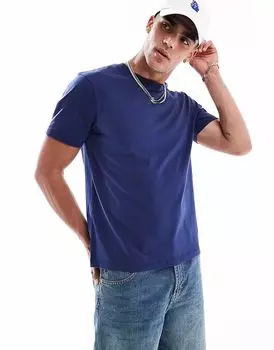 Футболка ASOS DESIGN из плотной ткани с круглым вырезом синего цвета - NAVY