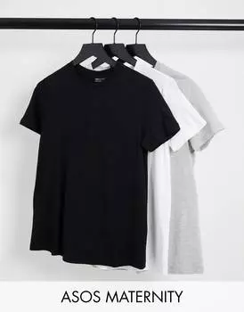 Футболка ASOS DESIGN Maternity Ultimate с круглым вырезом из смесового хлопка (3 шт.) - MULTI