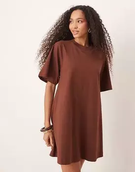 Футболка ASOS DESIGN мини-платье свободного кроя шоколадного цвета