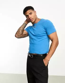 Футболка Asos Design Muscle Fit Cropped Rib With Crew Neck, голубой