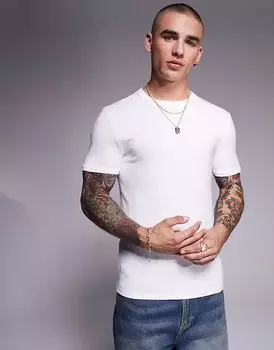 Футболка ASOS DESIGN muscle fit с фактурной отделкой в рубчик белого цвета