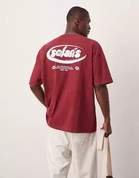 Футболка ASOS DESIGN oversize из плотной ткани плотностью 220 г/м, бордового цвета с текстовым графическим рисунком