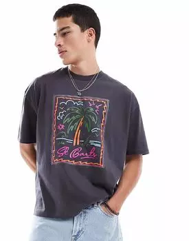 Футболка ASOS DESIGN oversize с изображением пальмы в угольном цвете