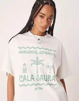 Футболка ASOS DESIGN oversize с принтом Cala Saura цвета кокосового молока