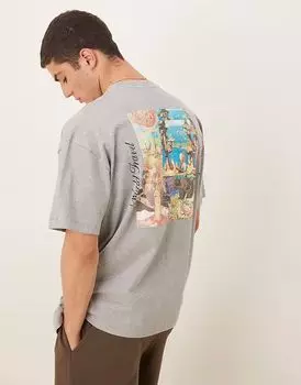 Футболка ASOS DESIGN oversize с живописным рисунком серого меланжевого цвета